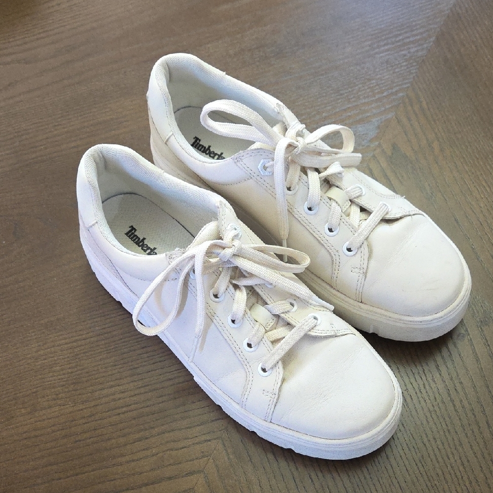 Timberland Women’s White Lace-Up Leather Sneakers Women's Size 10